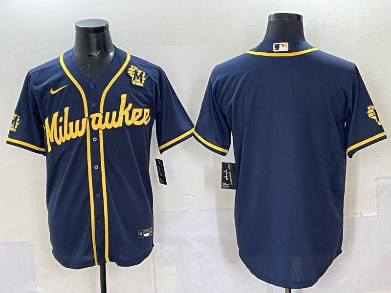 Men Milwaukee Brewers Blank Blue 2025 Nike MLB Jersey style 013